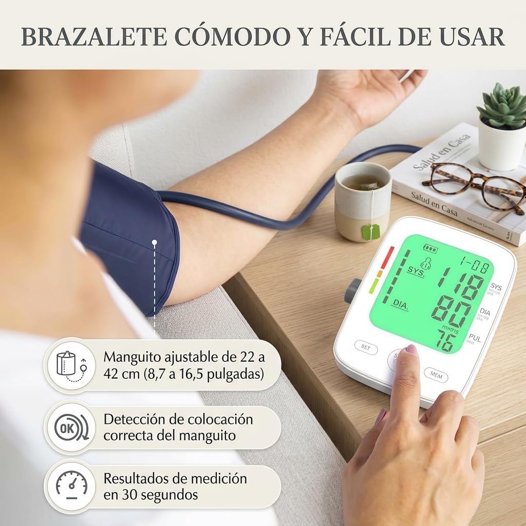 Oryzon Blood Pressure Monitor V1 Pro – Tensiómetro de Brazo Digital con Pantalla LCD Detección Arritmias Manguito Ajustable USB y Pilas para Control Diario