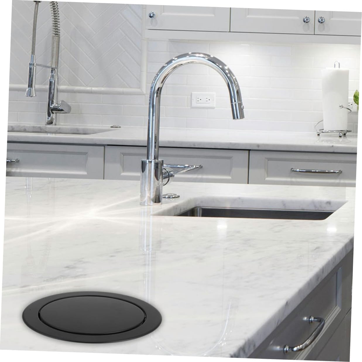 Toyvian Recessed Countertop Trash Can Lid 2pcs Stainless Steel Swing Flap Cover round Garbage Bin Lid for Kitchen Bathroom Office Installation with 21-24cm Opening