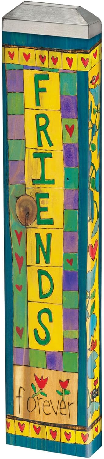 Studio M Art Pole, PVC Weather Resistant Pole with Vinyl Bowl 13 inches Tall Outdoor Decoration for Gardens, Patios, Yards, Landscaping and Birding Accessories, Friends Forever