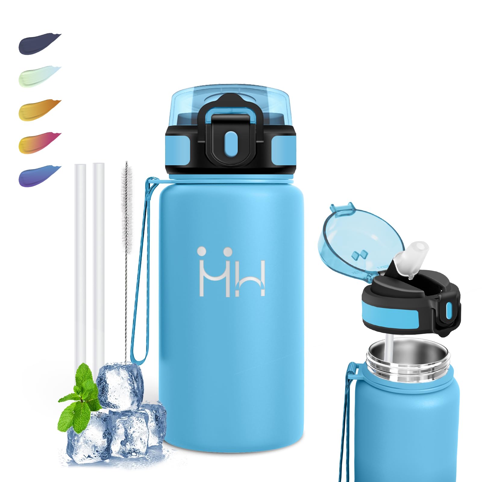 Mujigaga Stainless Steel Drinking Bottle 0.5 L BPA-Free Water Bottle with Straw Leak-Proof Suitable for Carbonated Drinking Bottle for School Office Cafe Camping โ image 1