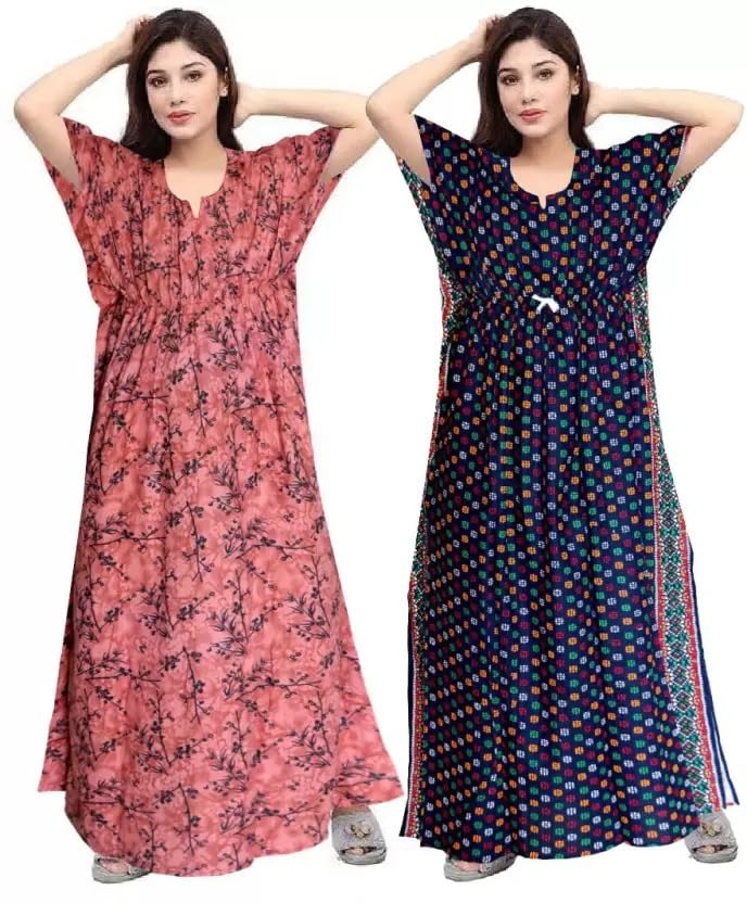 Women's Pure Cotton Nightwear Casual Nighty (FASHION-1077 XL) Blue-image-37