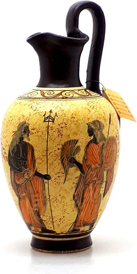 Antike, griechische Vase aus Keramik, Gefäß, Göttin Athena & Gott Poseidon, 26 cm