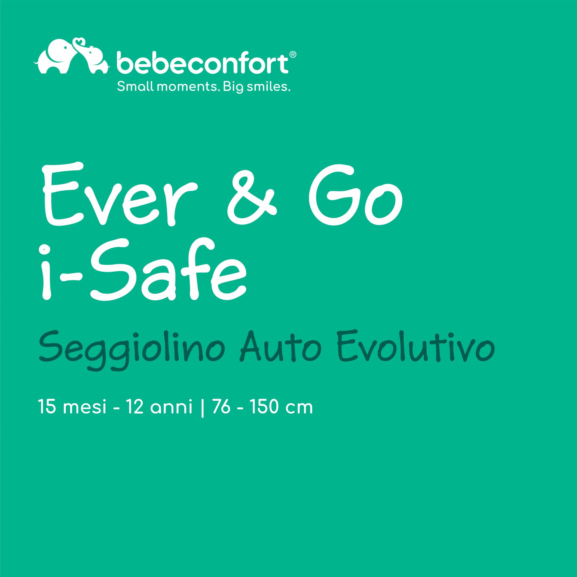 Bebeconfort Ever & Go i-Safe, Seggiolino Auto 9-36 kg Evolutivo, 15 Mesi - 12 Anni, 76-150 cm, Seggiolino Auto Pieghevole ISOFIX, Leggero e Compatto (4.9kg), 15 Posizioni Poggiatesta, Full Black