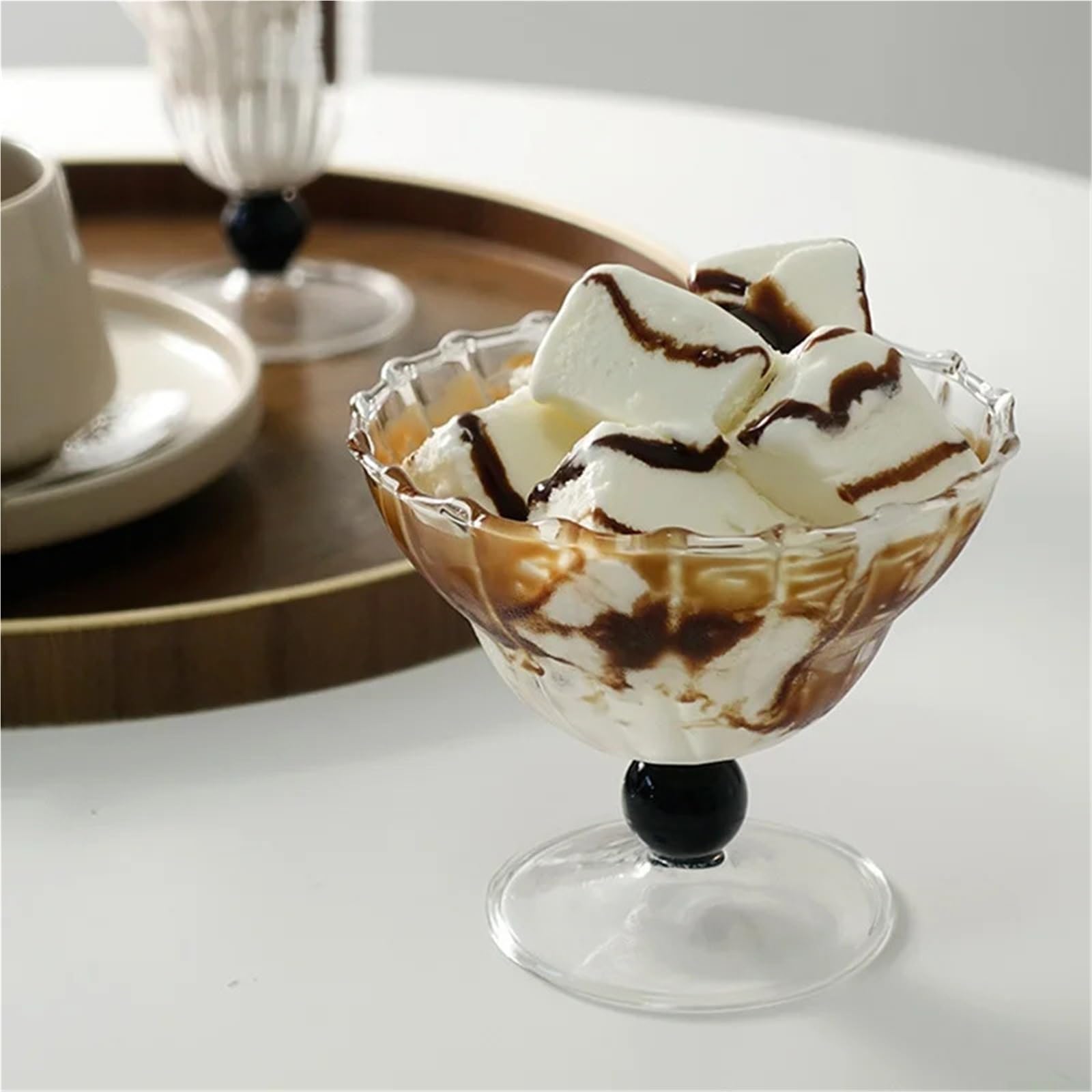 Coppe Gelato 2 calici Classici da Festa, Bicchieri da Gelato, Bicchieri in Vetro for succhi, Bevande, Dessert, Gelati, Buffet di Nozze per Dessert(A 200ml)