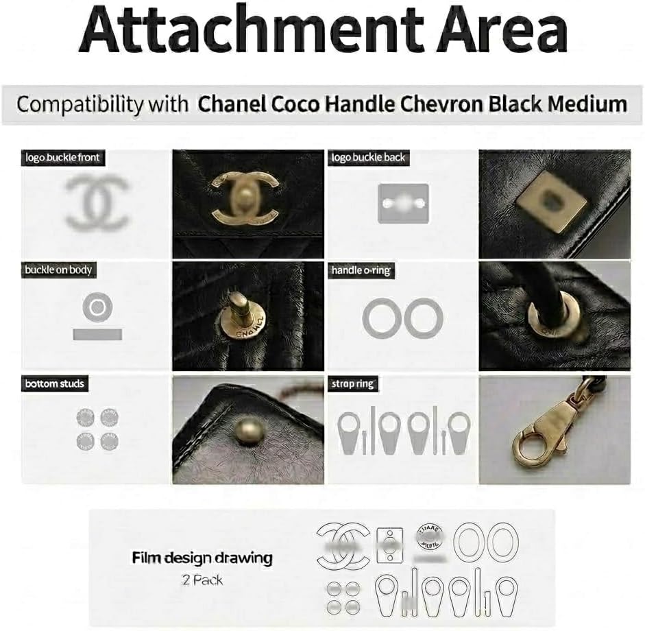 skoko [2 Sets Hardware Protective Film for Chanel Coco Handle Chevron Black Medium, Transparent Clear Skin, Full Coverage, Anti-Scratch