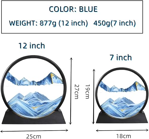 Miniatura 50 de BGFJYUK Imagen artística de arena móvil en movimiento, vidrio templado redondo 3D paisajes de arena de mar profundo con pantalla que fluye marco