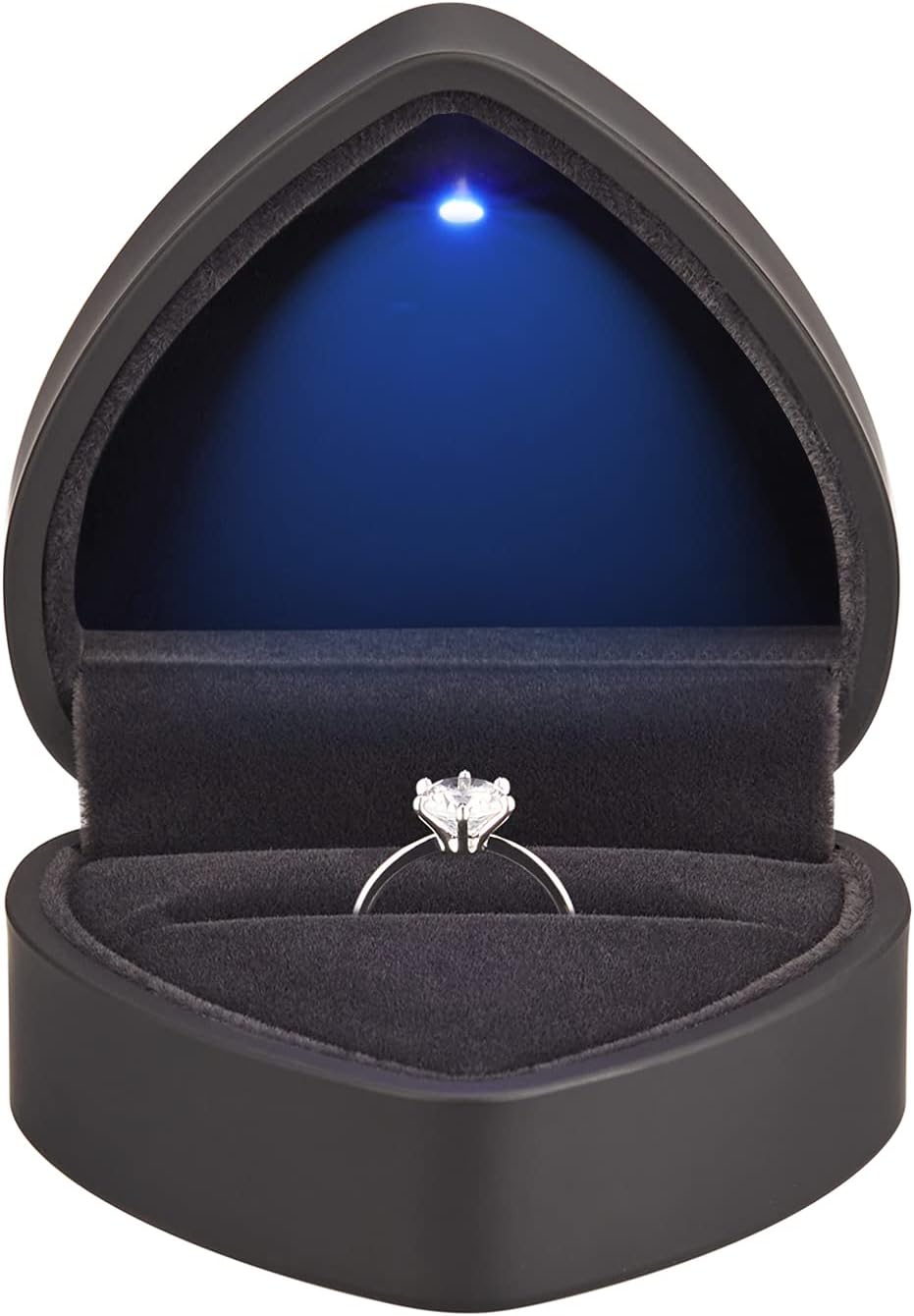 LETURE Heart Shaped Ring Gift Box with LED Light, Velvet Earrings Jewelry Case with Light, Jewellry Display Box for Wedding, Engagement, Proposal, Birthday and Anniversary (Black)