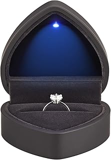 Heart Shaped Ring Gift Box with LED Light, Velvet Earrings Jewelry Case with Light, Jewellry Display Box for Wedding, Engagement, Proposal, Birthday and Anniversary (Black)