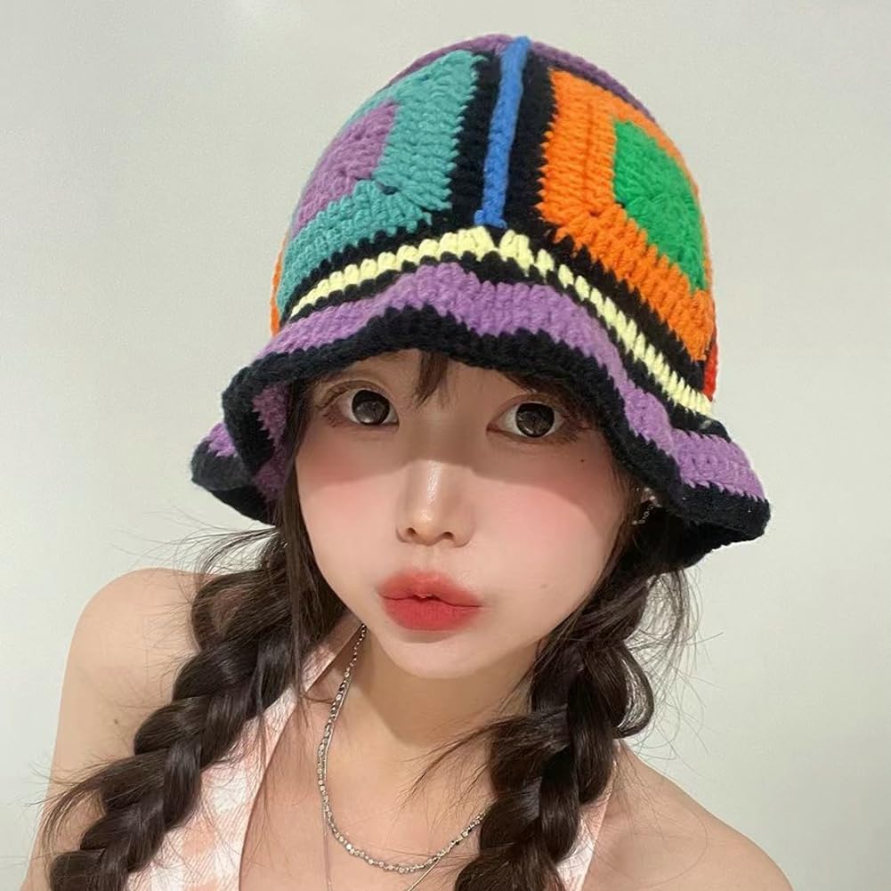 Floral Crochet Hat for Women Handmade Bucket Hats Foldable Multicolor Bucket Cap Casual Fisherman Caps Crochet Sun Hat 2025