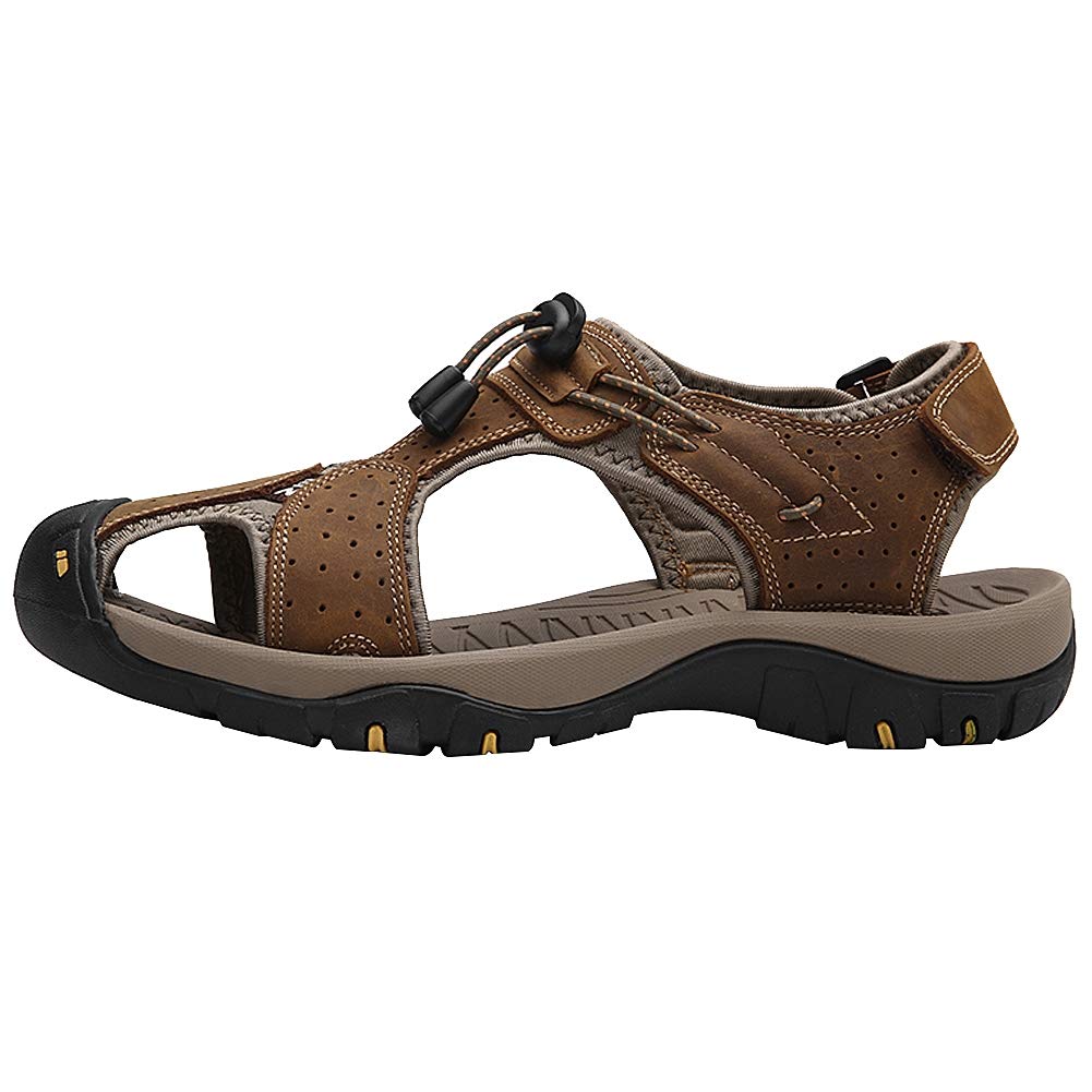 rismart Hombre Punta Cerrado Gancho y Bucle Al aire libre Excursionismo Cuero Zapatos Sandalias y chanclas