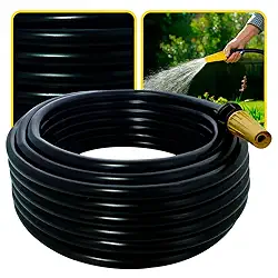 Mangueira de Jardim Antitorção com Parede Reforçada e Esguicho e União Adaptador de Torneiras Acoplados (Mangueira Preta, 20 metros)