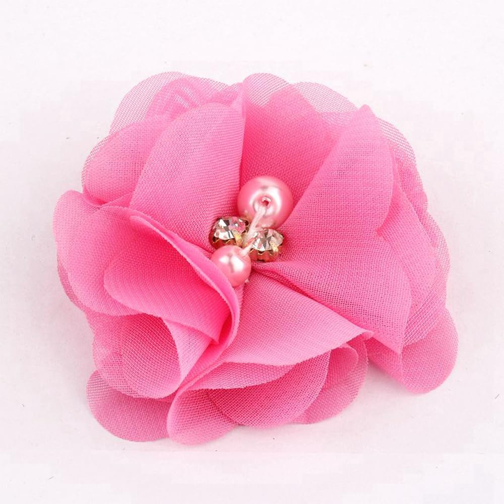50 Pcs 2" Mini Chiffon Flowers with Rhinestones for Baby Girls Hair Accessories Artificial Fabric Flowers for Headbands Craft Projects (Deep Pink) image 3