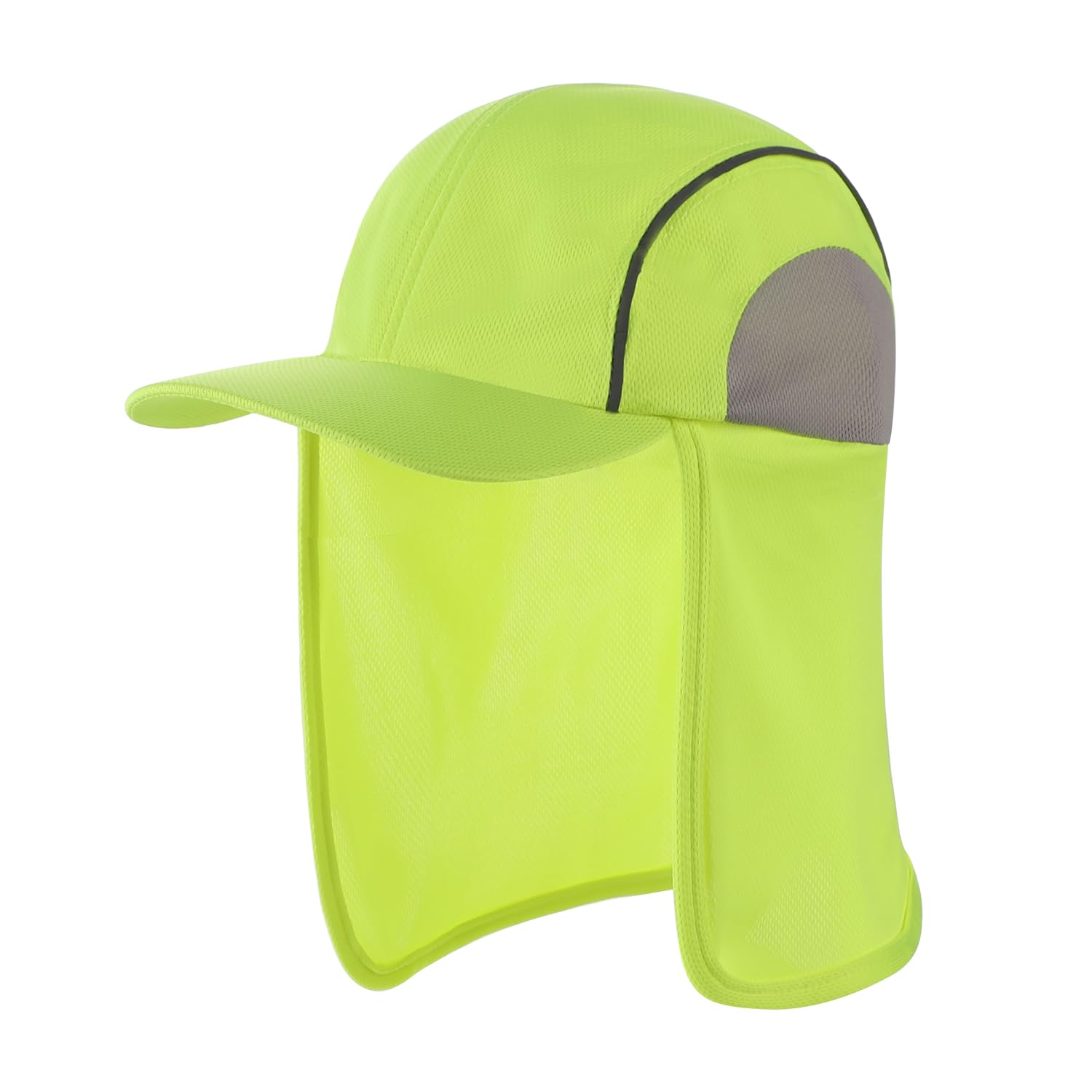 Qchomee High Visibility Sun Protection Cap with Neck Flap Adult Men Adjustable Fishing Hat Breathable Mesh High Visibility Reflective Work Safety Hat Cap for Hiking Gardening Outdoor Work Neon Yellow