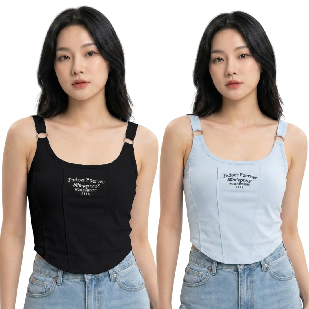 Women’s Ribbed Adjustable Strap Camisole Padded ||Soft Stretch Cotton Tank Top Trendy Sleeveless Top for Girls & Women||J’Adore Forever Embroidery||Casual Summer Wear-image-20