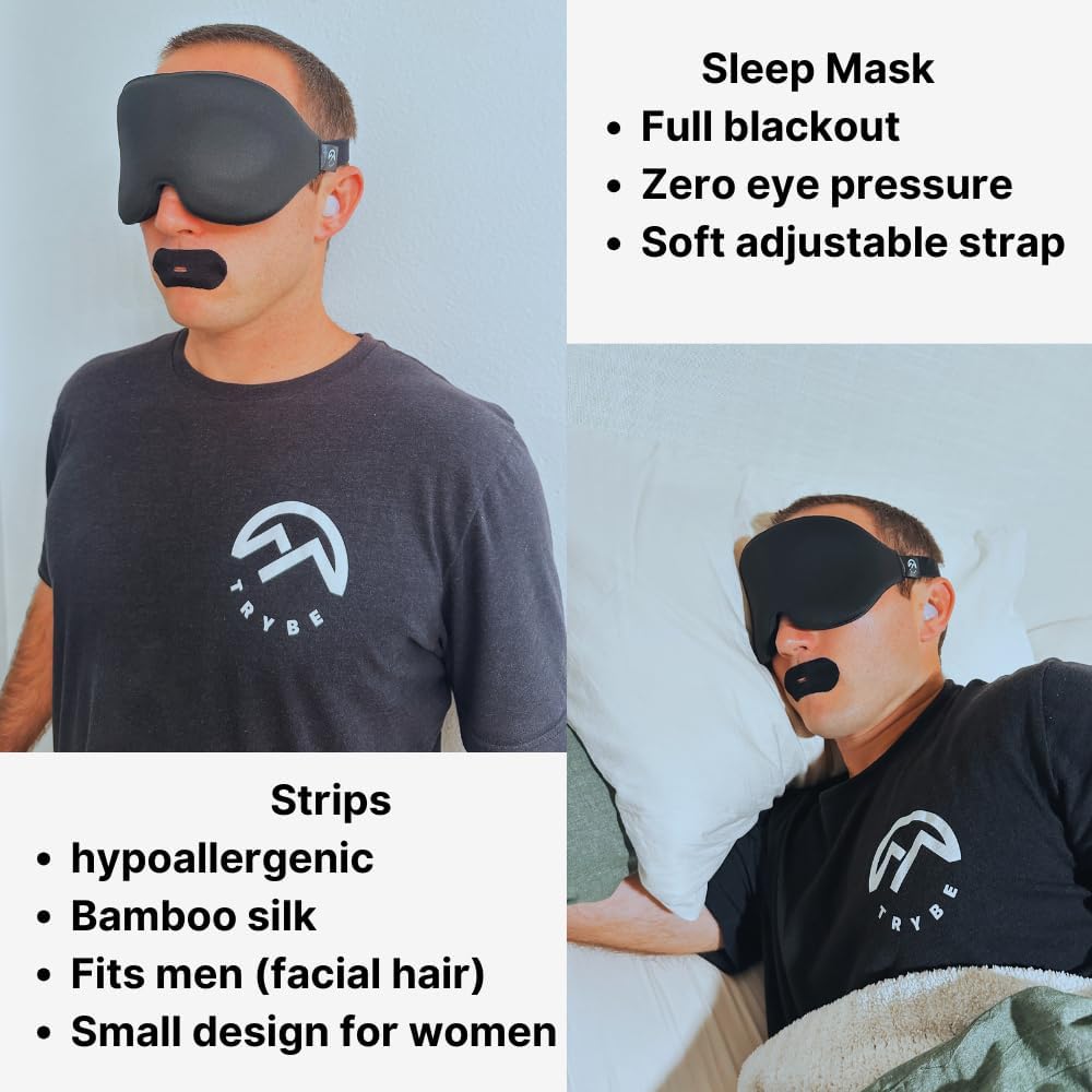 Trybe Sleep Kit, Sleep Mask, Ear Plugs, Nose Strips, and Light Covers for Travel. Sleep kit Bag and Breath and Sleep Guide for Travel, Hotels, Camping or Home (Sleep Kit) (Sleep Kit)
