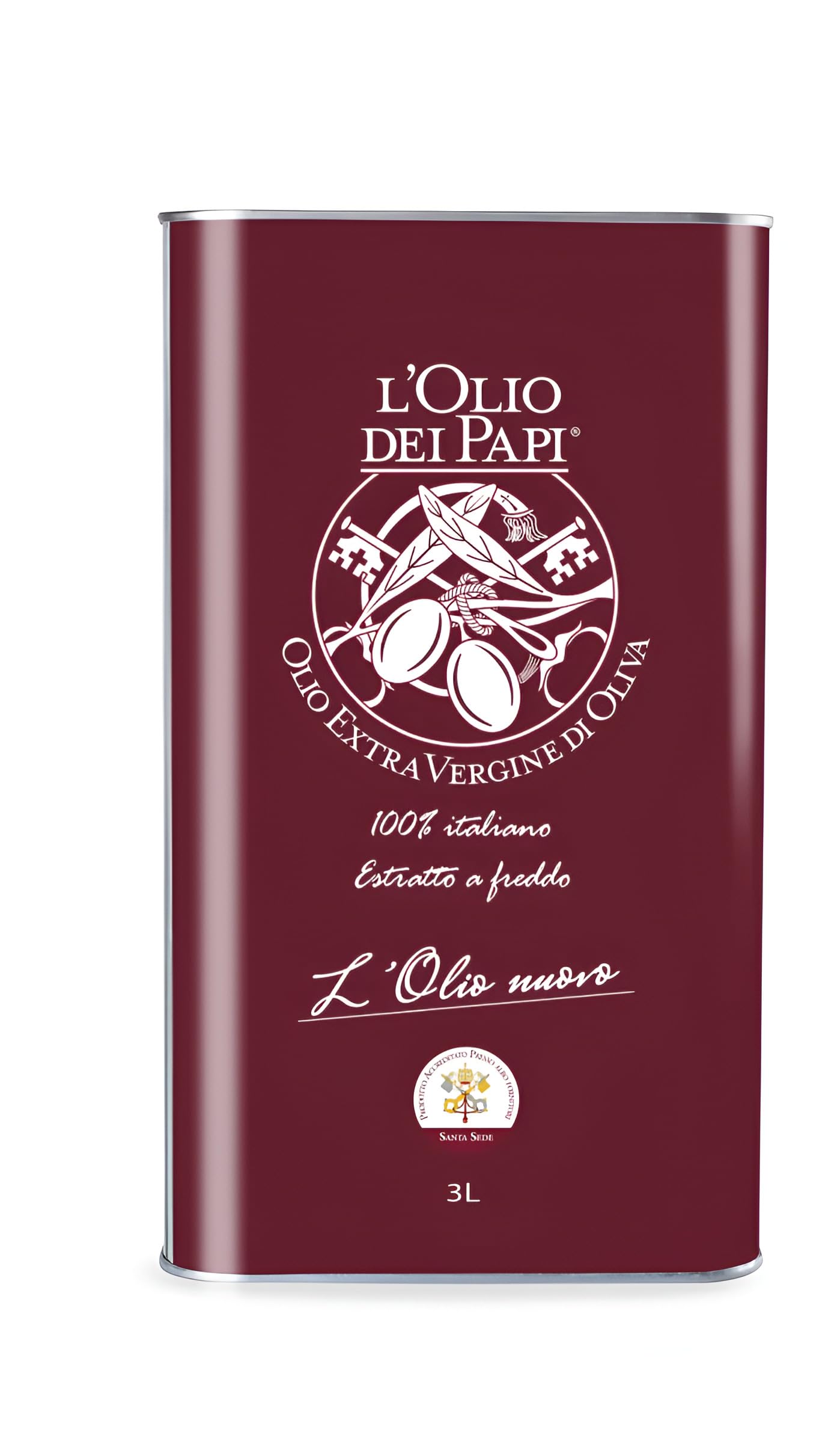 L'Olio dei Papi - Włoski Extra Virgin Olive Oil 100% zimno tłoczony, wyprodukowany z oliwek ze starych plantacji na terenach papieskich 3 litra (puszka)