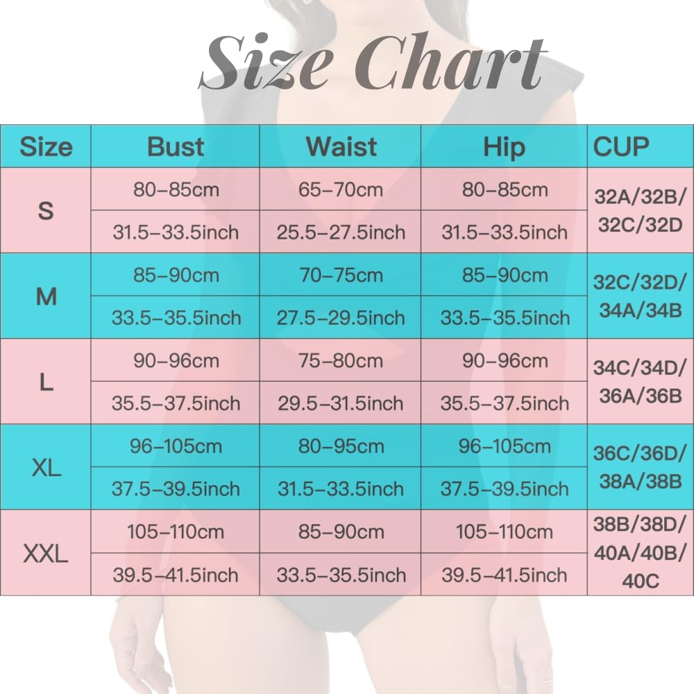 Damen Einteiler Schwimsuit mit Bauchkontrolle Rüschenärmeln, Badeanzug Monokini gekreuztem Frontdesign mittigem Cut-Out für Sexy Bademode