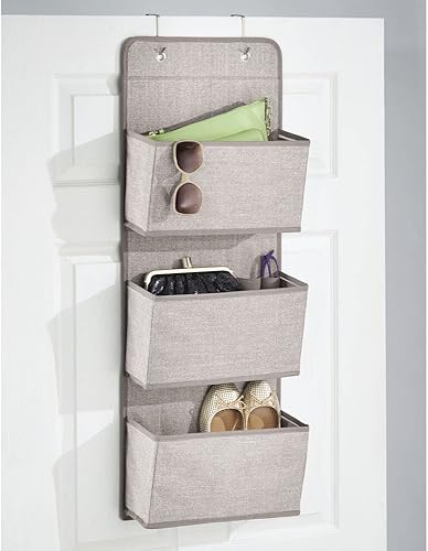 Miniatura 4 de mDesign Organizador colgante de tela, almacenamiento sobre la puerta en armarios de dormitoriopasillo, organizador de 3 bolsillos, ganchos para