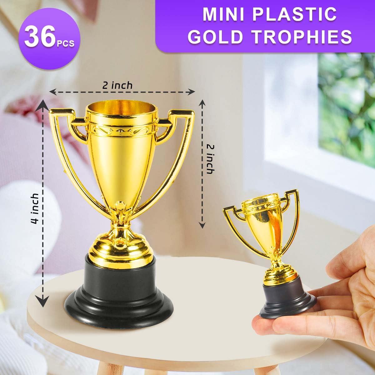 SenseYo Paquete de 24 mini vasos de trofeo, premio de trofeo dorado, trofeos de plástico para niños, trofeos de premio de 4 pulgadas para recuerdos de fiesta infantiles, premios ganadores