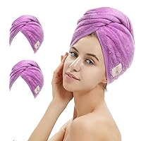Vista 16 de Paquete de 2 toallas de microfibra para el cabello, toalla de secado de cabello con diseño de botón, toalla para la cabeza para secar el cabello