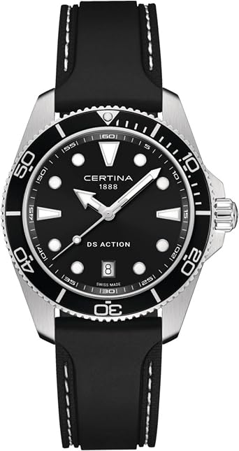 Certina, Mens DS Action, Quartz, PRECIDRIVE, 40mm, Stainless Steel, Watch, Black, Rubber, C0484101705100
