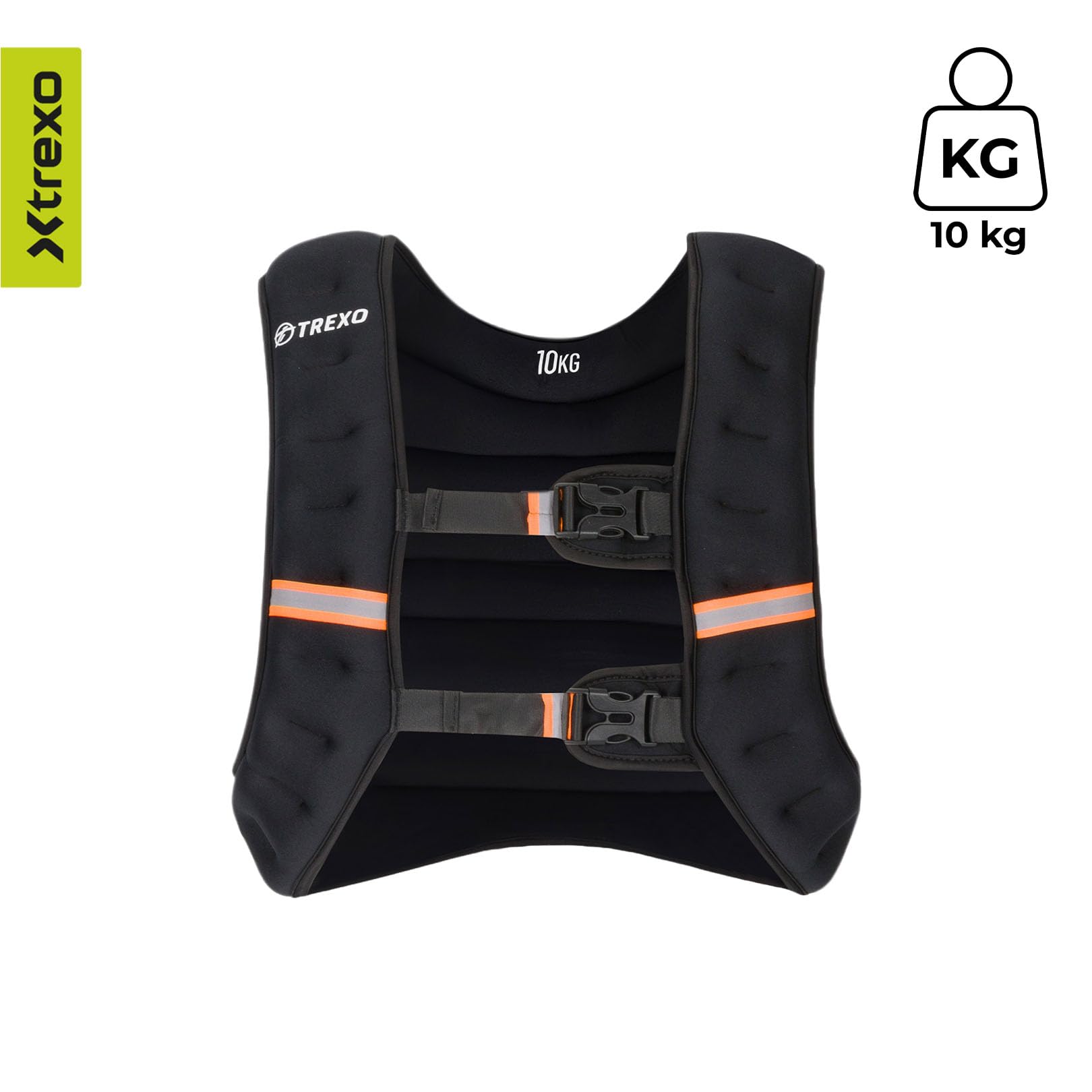 TREXO Kamizelka treningowa z obciążnikami 5|8|10 kg wypełniona stalowymi kulkami, rozmiar uniwersalny, odblaskowe paski, ciężarki, bieganie, trening siłowy, czarna