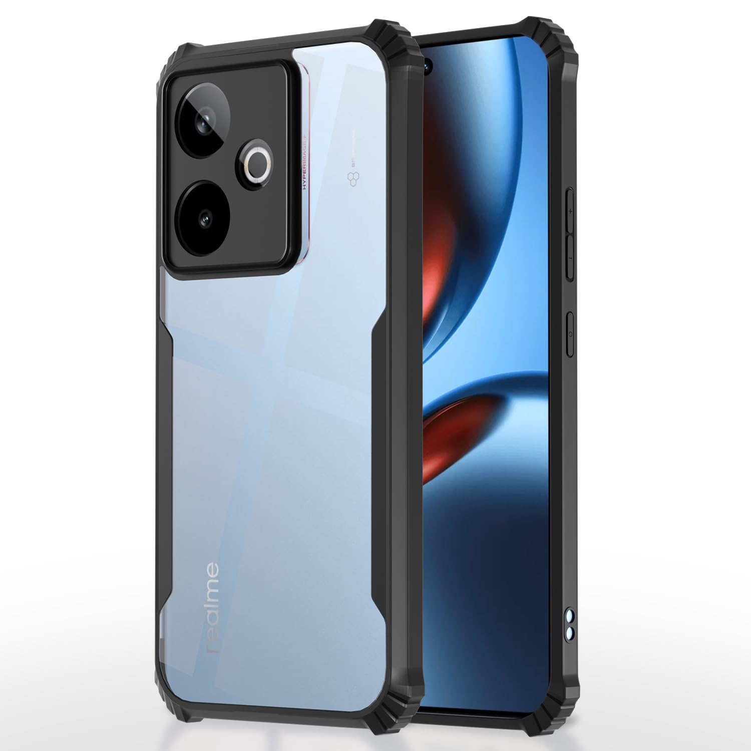 Amazon Basics Back Cover Realme GT 7 5G / GT 7T 5G | Crystal Clear Transparent Back | Ultra Hyrbid | Full Camera Protection | Raised Edge | Bumper Case (Black)