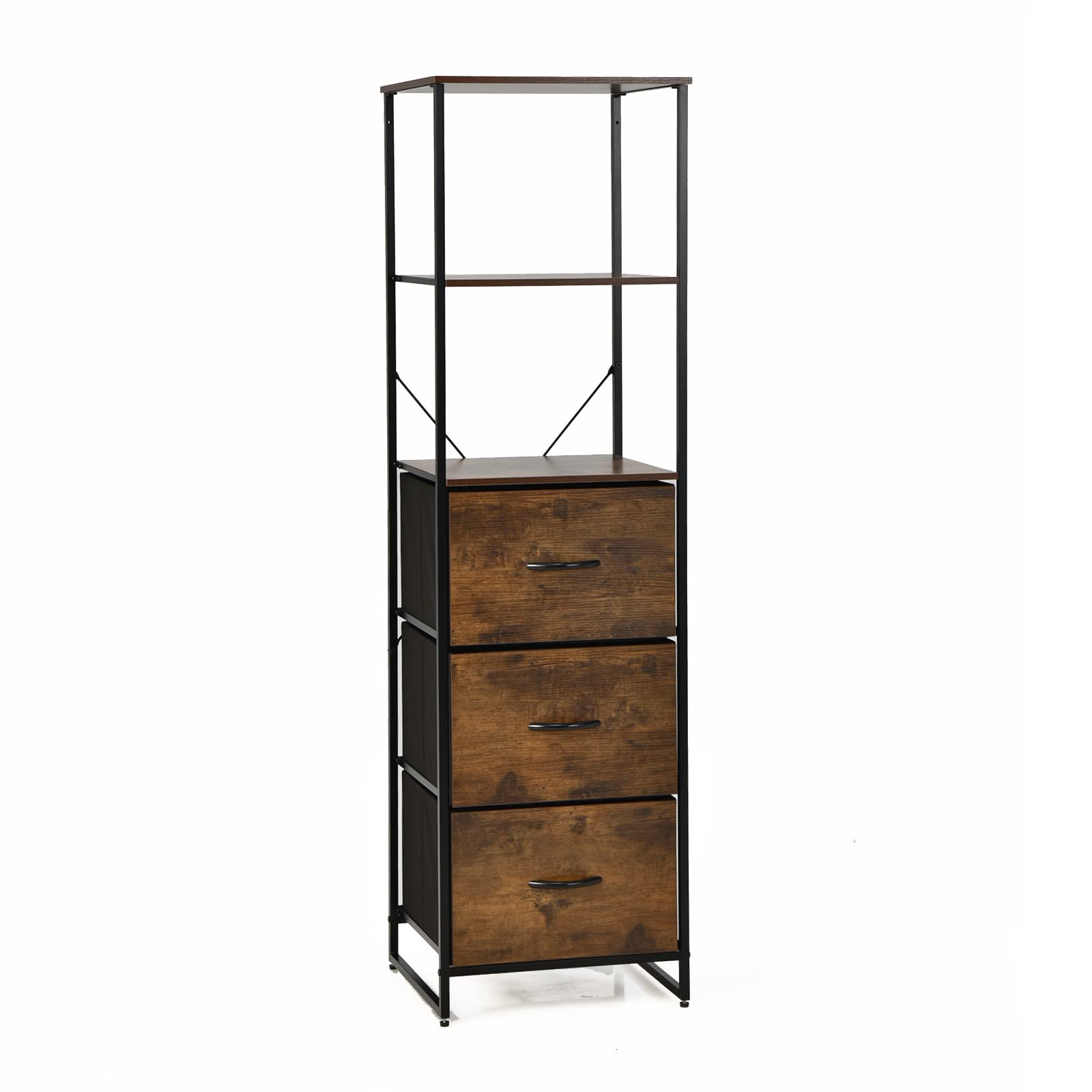 Giantex 6 Tier Storage Cabinet, 61.5” Tall Storage Rack Storage Bookshelf w/Folding Drawers, Shelves, Steel Frame, Anti-toppling Device, Dresser for Bedroom, Living Room, Entryway Display Cabinet(1)