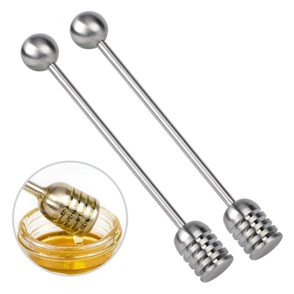 Happyyami 2pcs Stainless Steel Honey Stirring Spoon with Round Bead Easy to Clean Honey Dippers for Syrup and Viscous Liquid for and Party Favors