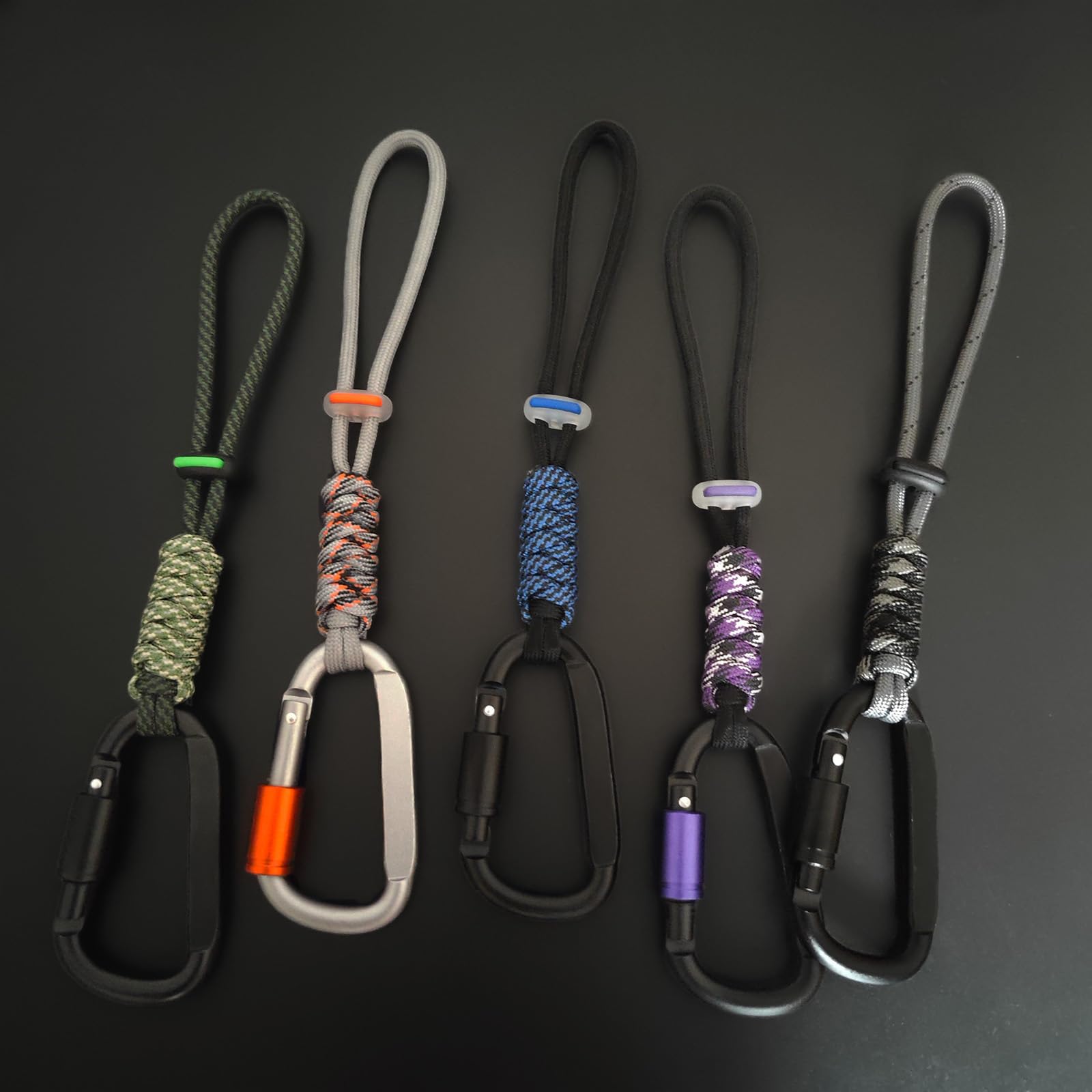 Brelok Paracord / klips z karabińczykiem – metalowy haczyk z pierścieniem Jaymokes D na butelkę z wodą, klucze, plecaki i nie tylko