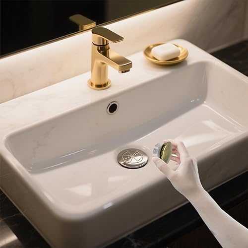 Vista 6 de Cubierta de desbordamiento para lavabo de baño, inserto de latón en agujero, tapas redondas, níquel cepillado, recipiente de cerámica, repuesto