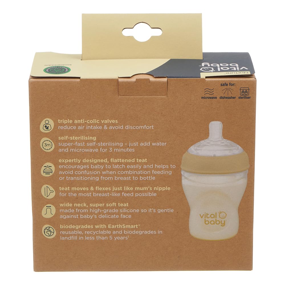 Vital Baby Breast-Like Baby Feeding Bottles 0m+, 240ml, Self-Sterilising in 3 Mins, Triple Anti-Colic Valves, Slow Flow Teats - Image 4
