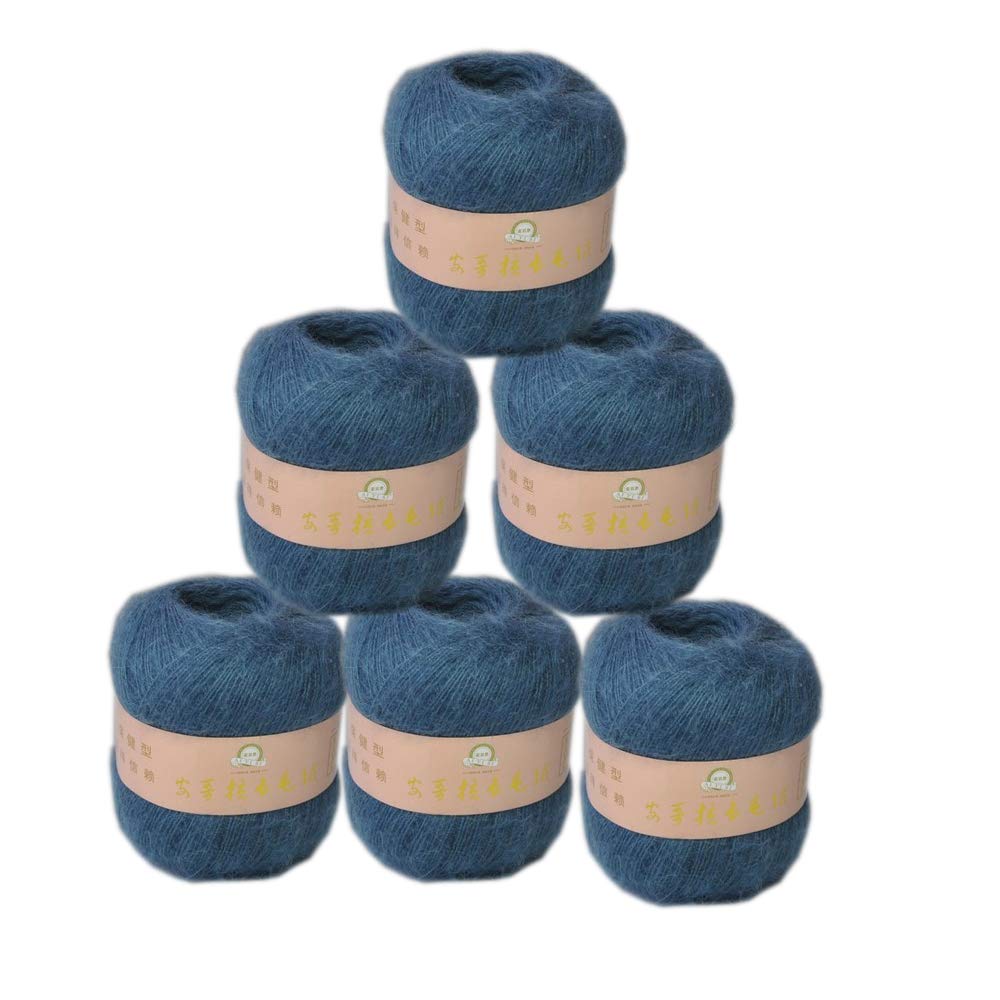 Allure 6 Balls Angora Mohair Wool Yarn Soft Fingering Baby Mohair Cashmere Hand Crochet Yarn for Knitting DIY Scarf Sweater 300g (Allure Blue)