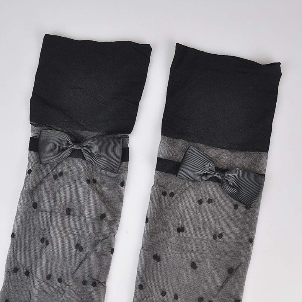 Medias hasta el Muslo para Mujer, Calcetines por Encima de la Rodilla, Lindas y sexys Medias hasta el Muslo, con Lazos de satén, Medias, Negras, Talla única (Talla única Negra)