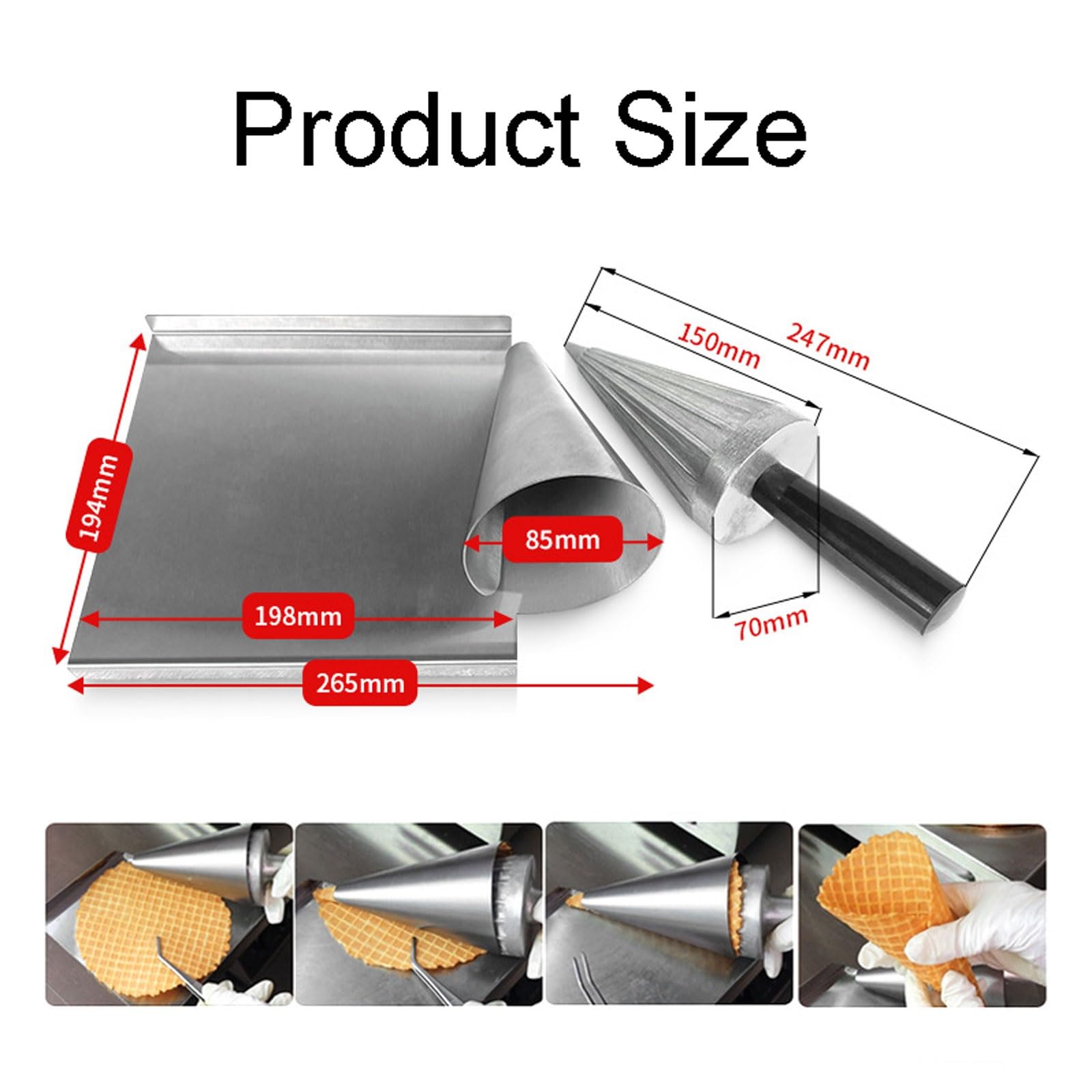 Herramienta de rodillo de cono de gofre, molde de cono de helado de acero inoxidable antiadherente, molde de aluminio fundido resistente para el hogar, cocina y panaderías, ideal para postres de