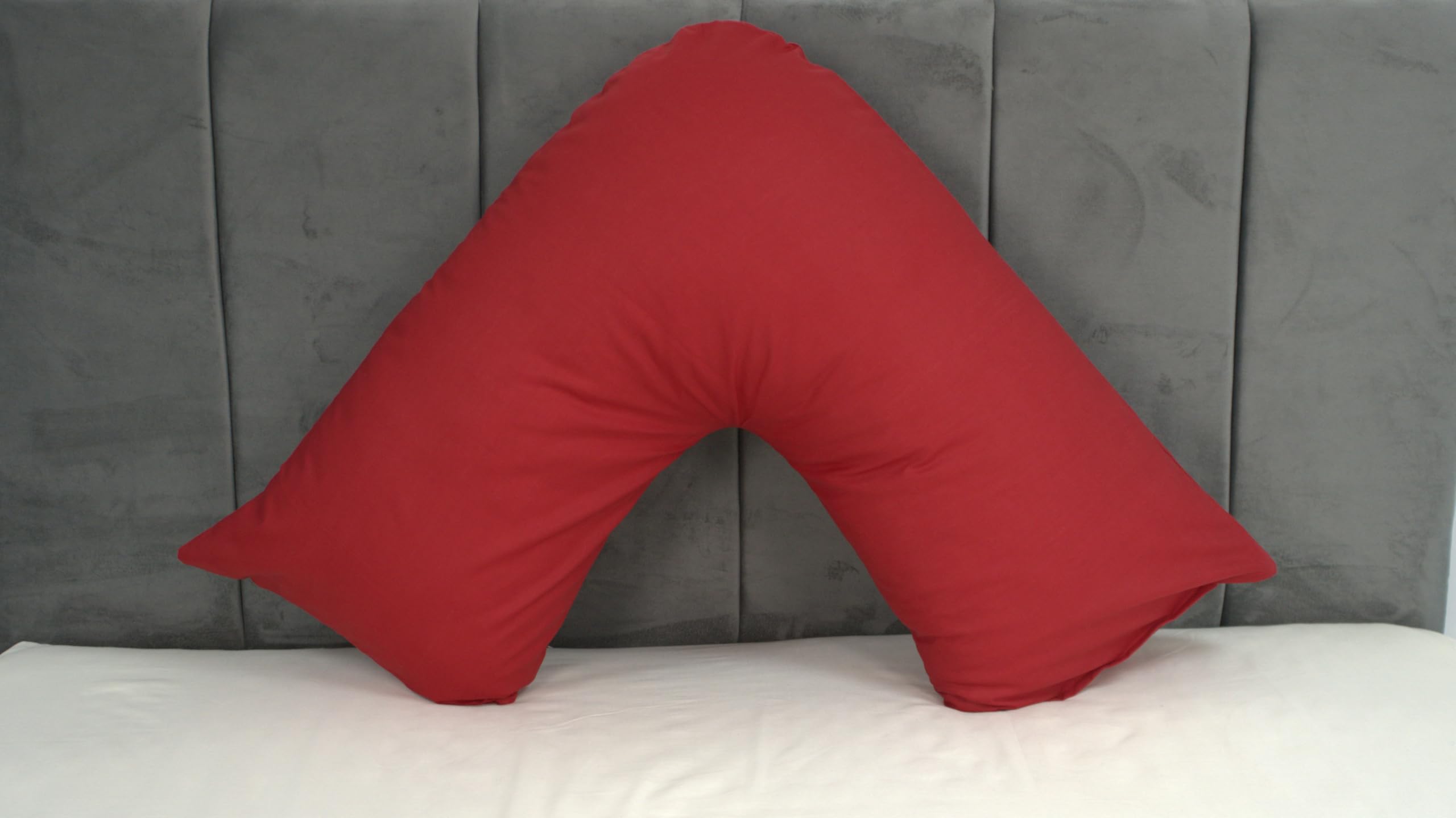 Orthopaedic V-pillow with Free pillowcase- Pregnancy Support V Shaped Triangle Pillow with polycotton pillowcase 74x34cm-Hollow Fibre V-pillow for for Neck,Maternity Pregnancy Support (Red)