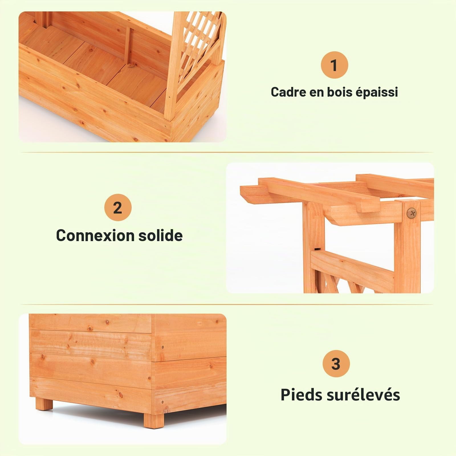 SOARS Jardinière surélevée avec treillis - 200 x 44 x 114 cm - Jardinière avec treillis et toit - Jardinière avec tuteur - Jardinière surélevée pour jardin, balcon, bois, pour fleurs, plantes