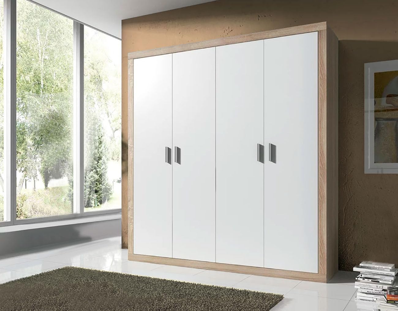 S & S Saldos y Stocks Armario 4 Puertas Batientes Kiara Cambria y Blanco 210x196x48 cm