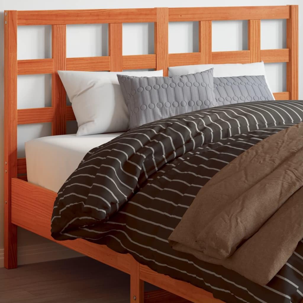 Color marrón cera, 140 cm de ancho, madera maciza de pino, diseño moderno con patas de madera estable, respaldo para colchón de 135 cm en el dormitorio