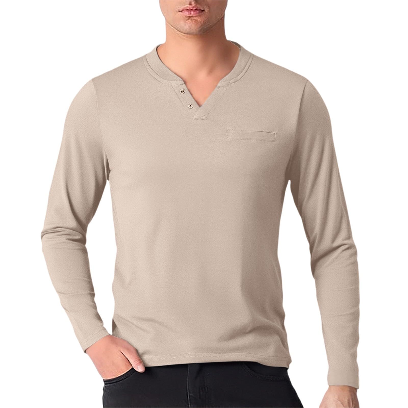 Generico Maglia Uomo in Cotone Collo A V Maniche Lunghe, Taglio Aderente Indumento Casual per La Stagione Autunnale