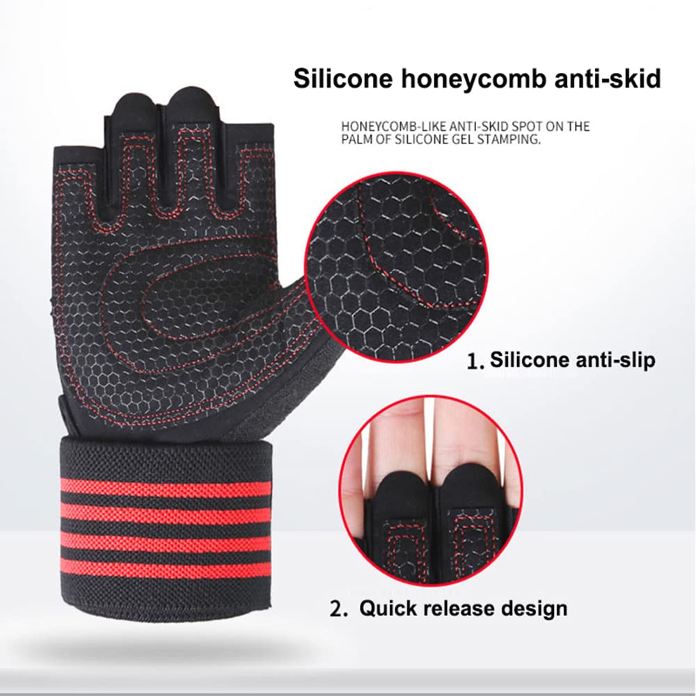 1 par de guantes para mujeres y hombres, guantes de levantamiento de pesas para gimnasio, ejercicio físico, mancuernas, guantes de gimnasio acolchados transpirables y antideslizantes, azul, M
