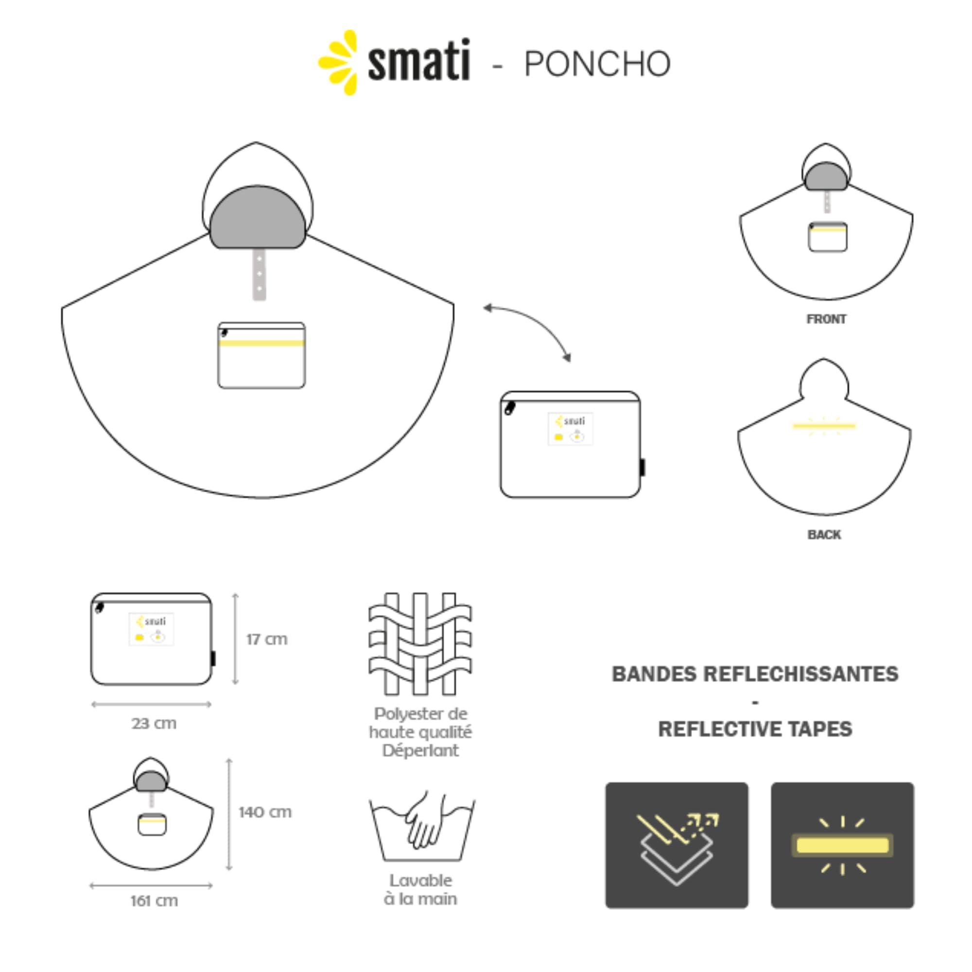 SMATI Poncho/Cape de Pluie avec Capuche Mode Femme Tissu de qualité imperméable activité en Plein air vélo Moto randonnée