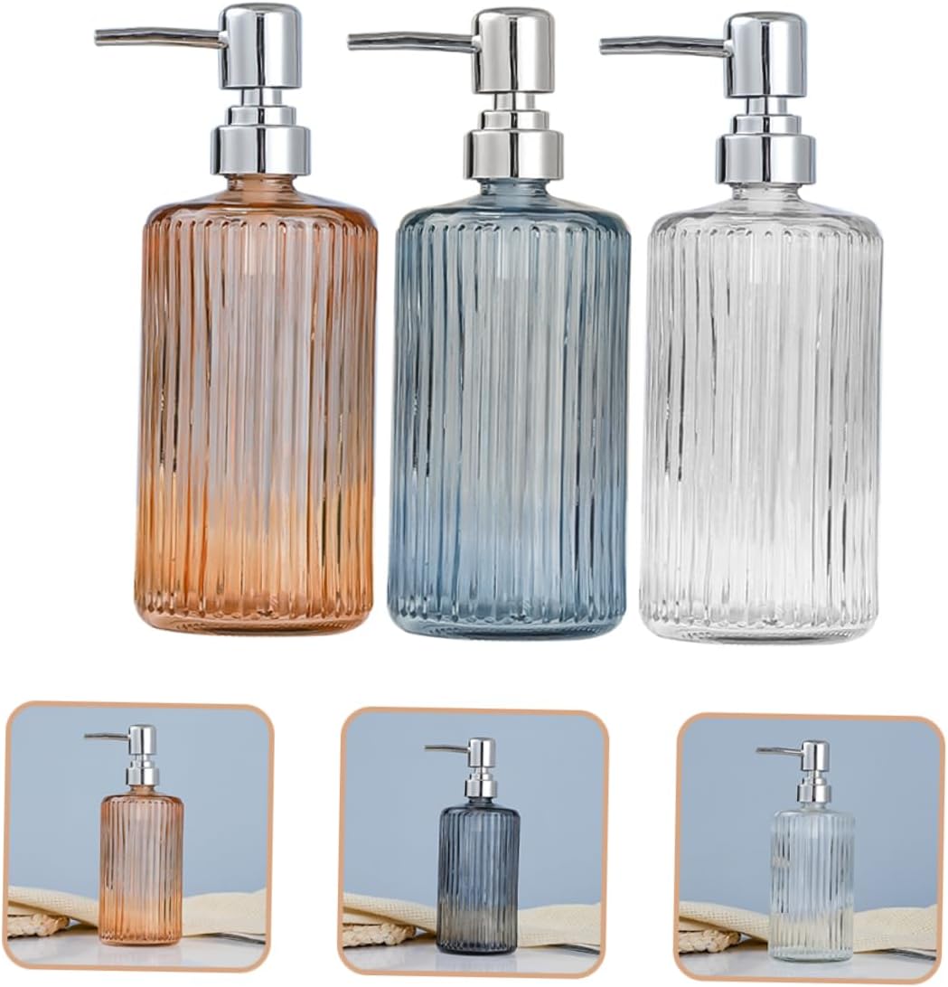 3pcs Glass Pump Bottle Soap Dispenser Refillable Shampoo Bottle for Bathroom Modern Kitchen Soap Dispenser Pump