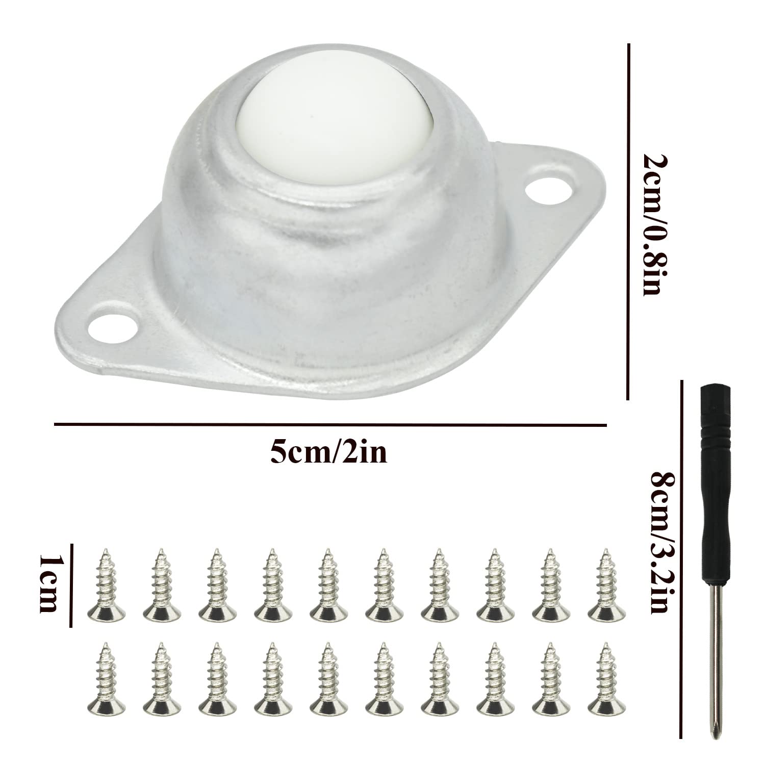 Lot de 8 roulettes à billes en nylon pour meubles, roulettes à billes en nylon pour