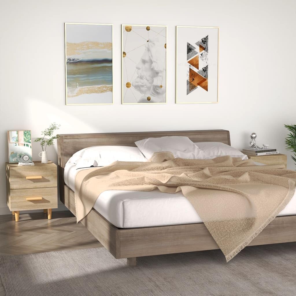Table de chevet en chêne Sonoma lot de 2 avec tiroir bois et pieds eucalyptus 40x35x47,5 cm