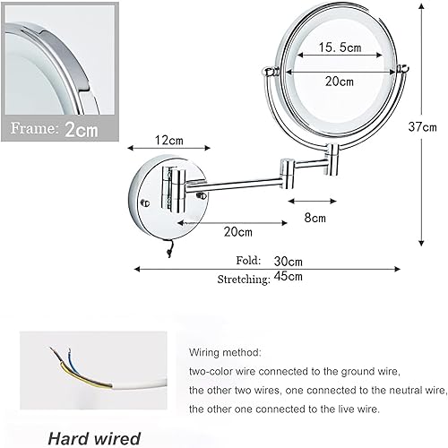 Miniatura 5 de Espejo de maquillaje LED con luces, espejo de aumento de doble cara 1X10X, espejo cromado montado en la pared giratorio de 360 extensible para