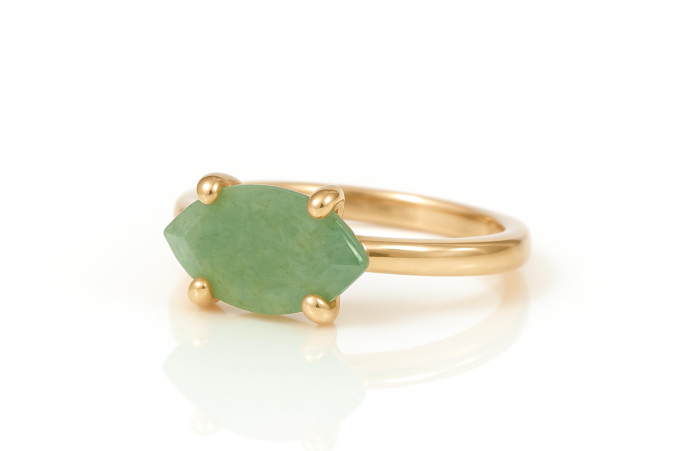 Anillo de Aventurina Verde en Banda Delicada Personalizable - Anillo Solitario para Compromiso, Promesa, Apilado, Moda Diaria, Regalo para Ella - Anillos de Piedras Preciosas Hechos a Mano