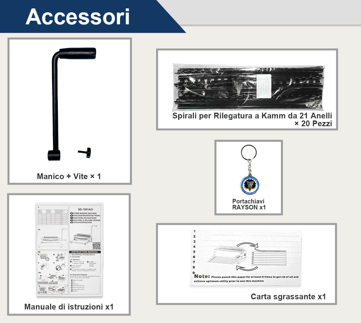 RAYSON Rilegatrice Spirale Plastica, Rilegatura di 200 Fogli, Perforazione di 12 Fogli, per Ufficio e Scuola, SD-1501A21