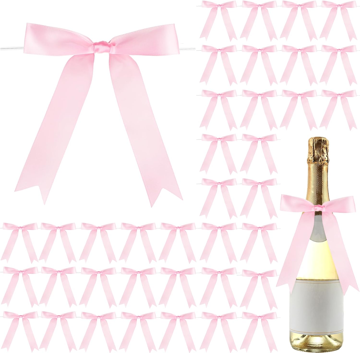 Riceshoot 50 Pcs Pink Satin Ribbon Bows 5x7 Inch Large Twist Tie Bow for Valentine Gift Wrapping Champagne Bottle Balloon Treat Bag DIY Craft Decoration Wedding Bridal Baby Shower Birthday Party