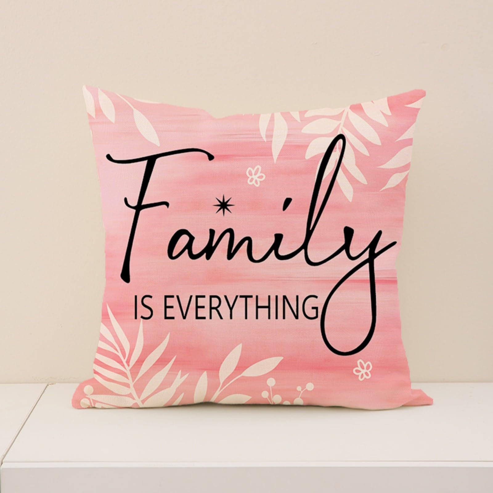 Cushion Covers 60cm x 60cm White Leaves Large cushions with covers included - Linen Square Decorative Throw Pillowcases with Invisible Zipper, for Livingroom Sofa Bedroom
